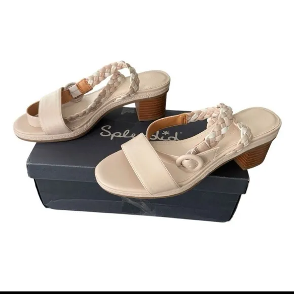 Women's Cream Braided Sandals Splendid Scarlott Sandal Stacked Block Heel 8.5