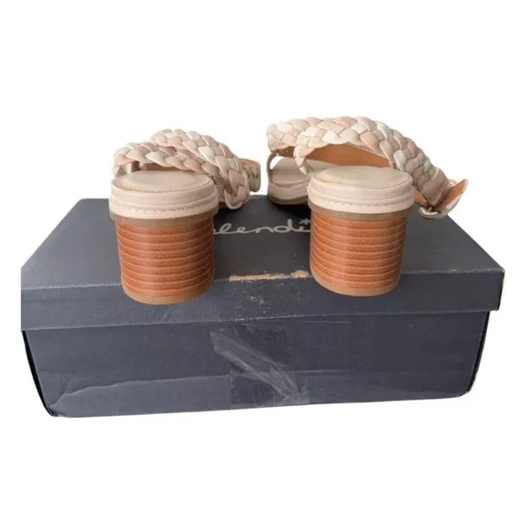 Women's Cream Braided Sandals Splendid Scarlott Sandal Stacked Block Heel 8.5