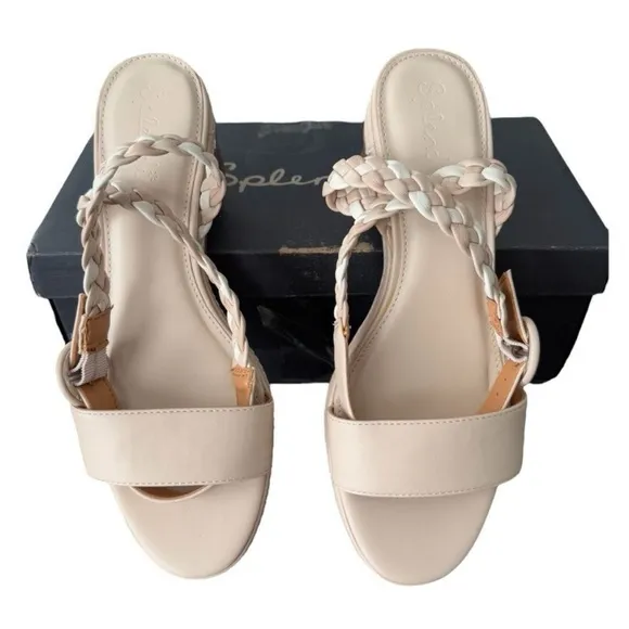 Women's Cream Braided Sandals Splendid Scarlott Sandal Stacked Block Heel 8.5
