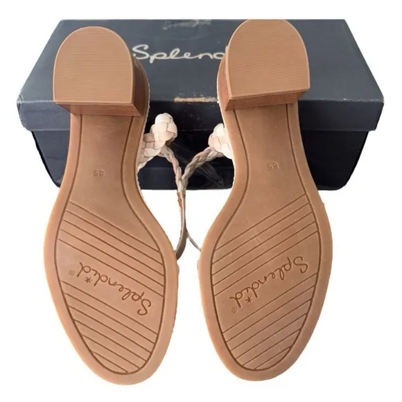 Women's Cream Braided Sandals Splendid Scarlott Sandal Stacked Block Heel 8.5