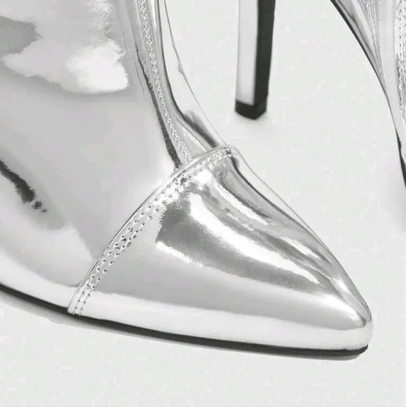 Women's Fashionable Metallic Mirror PU Leather Asymmetrical Cutout Ankle Boots