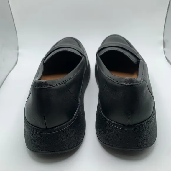 Women's FitFlop F-Mode Padded-Detail Leather Flatform Loafers size 10 black 2682