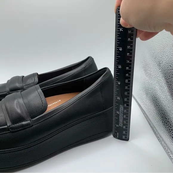 Women's FitFlop F-Mode Padded-Detail Leather Flatform Loafers size 10 black 2682