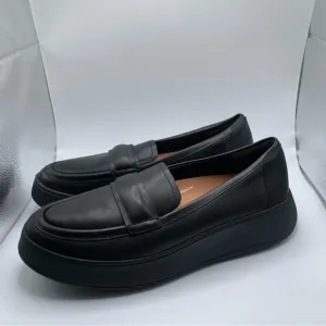 Women's FitFlop F-Mode Padded-Detail Leather Flatform Loafers size 10 black 2682