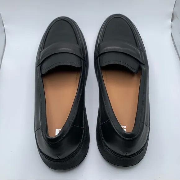 Women's FitFlop F-Mode Padded-Detail Leather Flatform Loafers size 10 black 2682