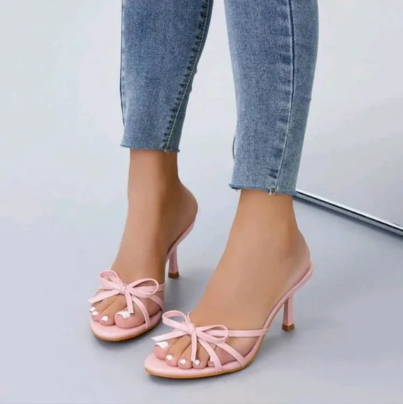 Women's Open Toe Stiletto High Heel Sandals, Bowknot, Sexy Party Dress Shoes,
