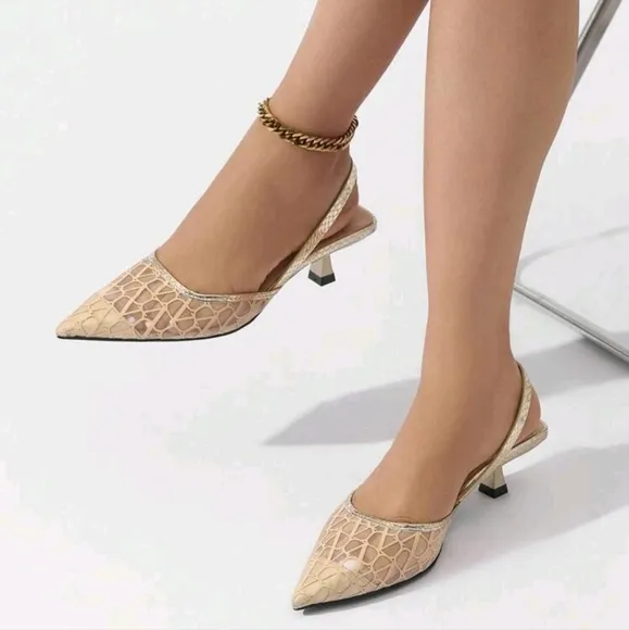 Women's Pointed Toe Kitten Heel Back Strap Elegant High Heels, Fashionable For