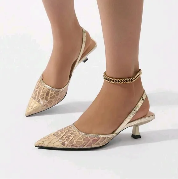 Women's Pointed Toe Kitten Heel Back Strap Elegant High Heels, Fashionable For
