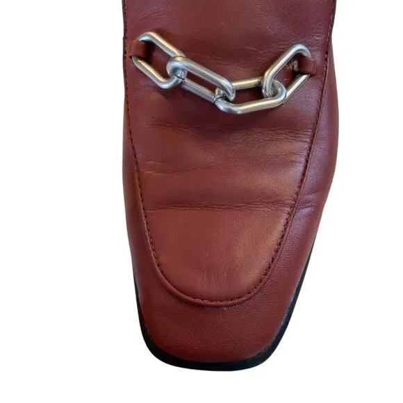 Womens Rag Bone Aslen Leather Russet Red Chain Accent Loafer Shoes Size 37.5