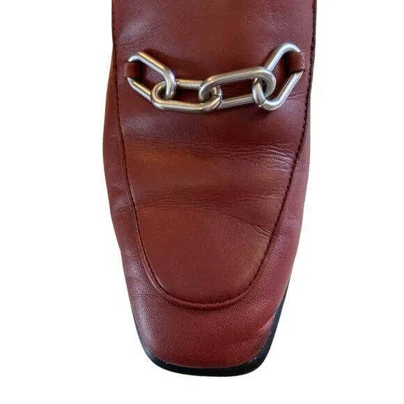 Womens Rag Bone Aslen Leather Russet Red Chain Accent Loafer Shoes Size 37.5