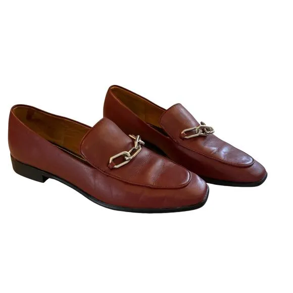 Womens Rag Bone Aslen Leather Russet Red Chain Accent Loafer Shoes Size 37.5