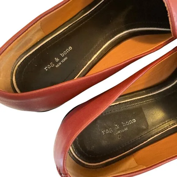 Womens Rag Bone Aslen Leather Russet Red Chain Accent Loafer Shoes Size 37.5