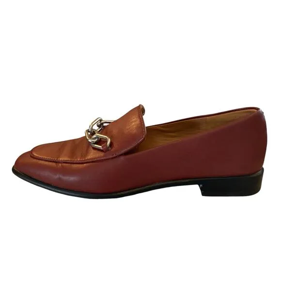 Womens Rag Bone Aslen Leather Russet Red Chain Accent Loafer Shoes Size 37.5