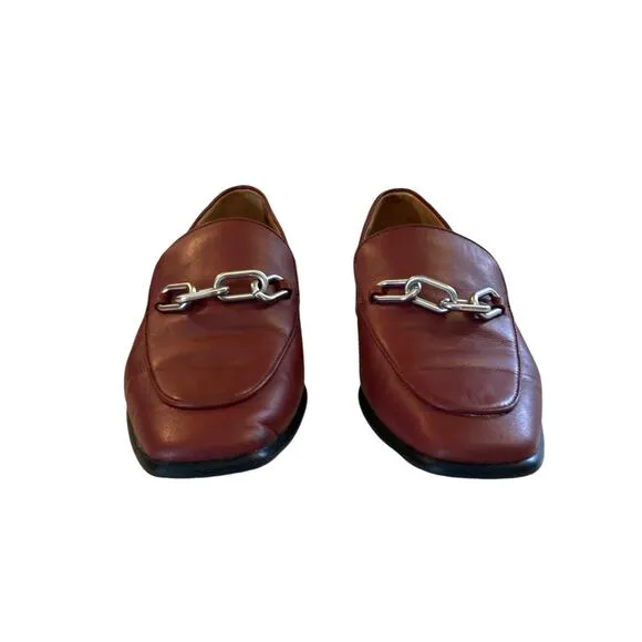 Womens Rag Bone Aslen Leather Russet Red Chain Accent Loafer Shoes Size 37.5