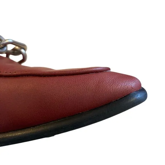Womens Rag Bone Aslen Leather Russet Red Chain Accent Loafer Shoes Size 37.5