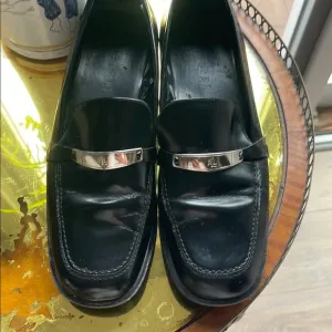 Womens Ralph Lauren Black Loafers with Silver Accent