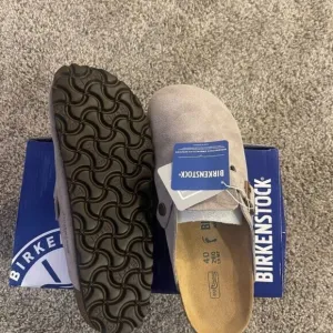 Women's Taupe Suede Birkenstock Boston Shoes