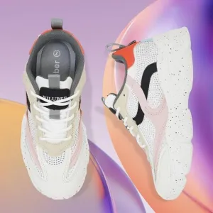 Women's White Chunky Sneakers-SlipShoes-Lightweight Glitter Rhinestone