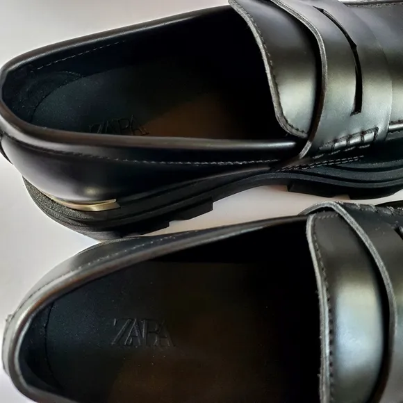 Zara Black Chunky Platform Loafers Men's Size 8