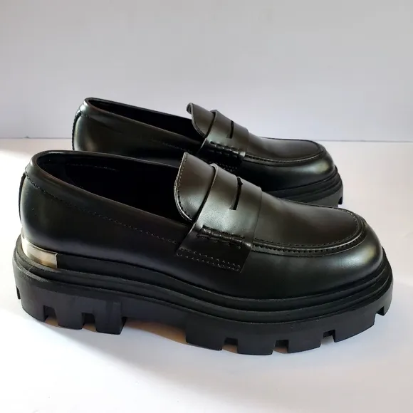 Zara Black Chunky Platform Loafers Men's Size 8