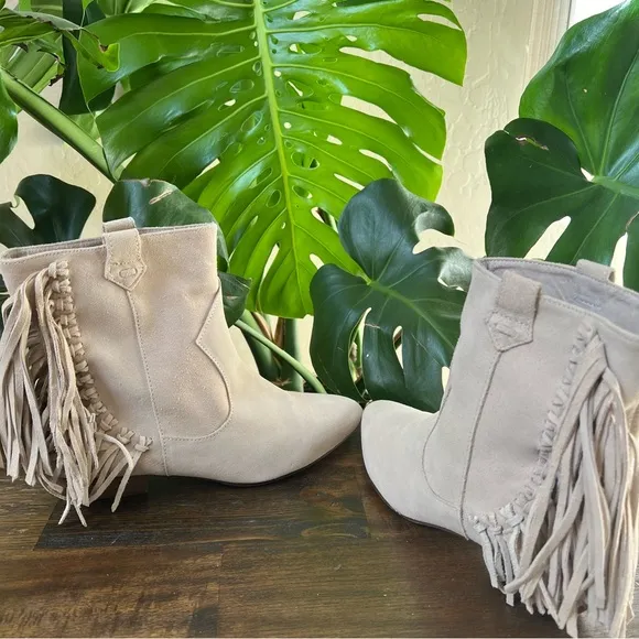 Zara Fringe Cream Suede Ankle Boots EU39 US8 ‘Display Shoes’