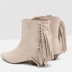 Zara Fringe Cream Suede Ankle Boots EU39 US8 ‘Display Shoes’