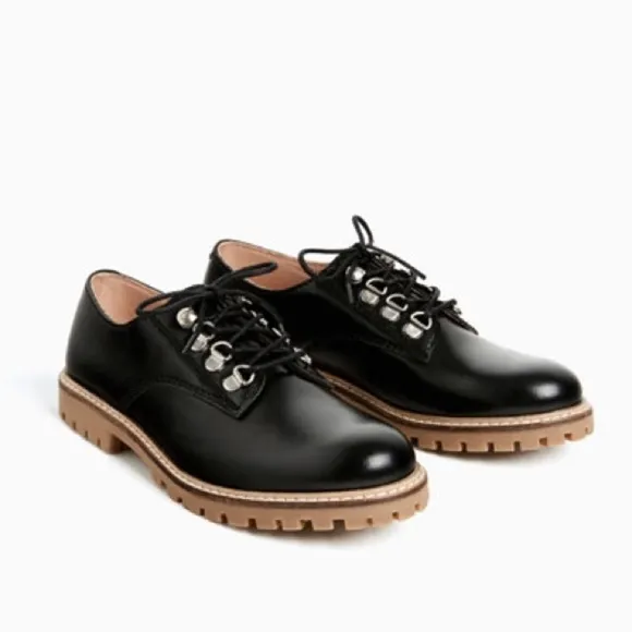 Zara kids black leather lace-up shoes