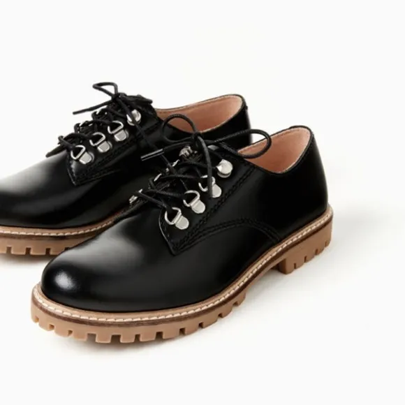 Zara kids black leather lace-up shoes