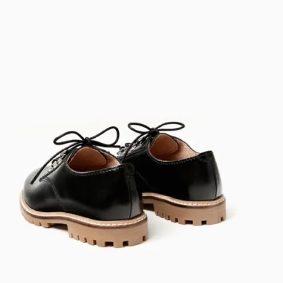 Zara kids black leather lace-up shoes