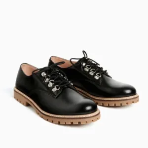 Zara kids black leather lace-up shoes