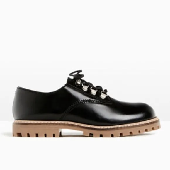 Zara kids black leather lace-up shoes