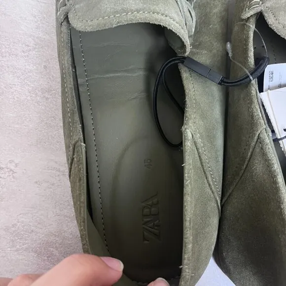 Zara Men Size 11.5 Leather Army Green Driving Moccasins NEW Casual Comfort Shoes