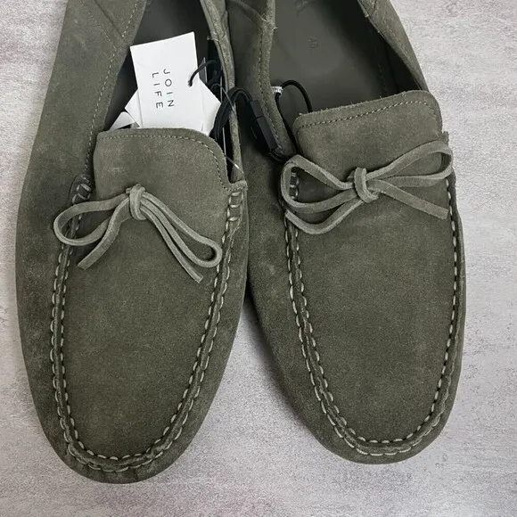 Zara Men Size 11.5 Leather Army Green Driving Moccasins NEW Casual Comfort Shoes