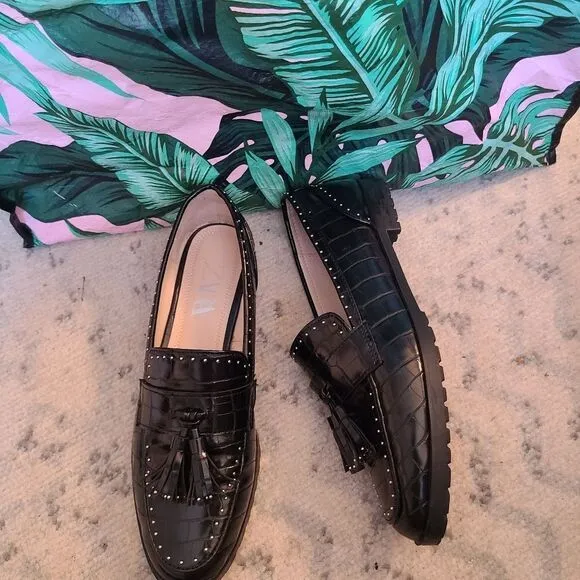 Zara Shoes | Black Tassel Loafers from Zara | Color: Black | Size: 39
