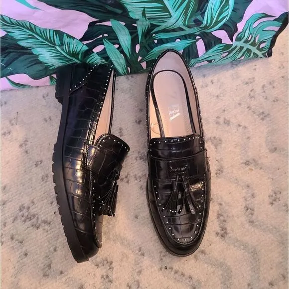 Zara Shoes | Black Tassel Loafers from Zara | Color: Black | Size: 39