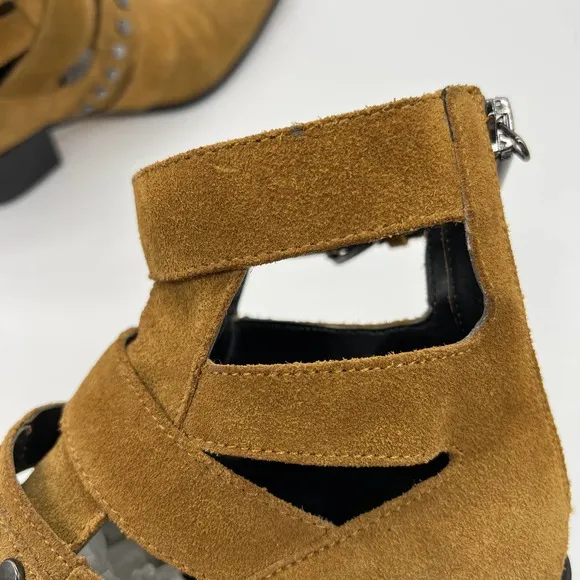 ZARA Suede Studded Bootie Womens 36 Brown Buckle Buckle Heeled Pointy Toe Shoes