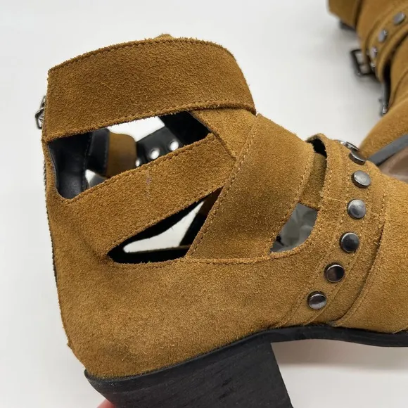 ZARA Suede Studded Bootie Womens 36 Brown Buckle Buckle Heeled Pointy Toe Shoes