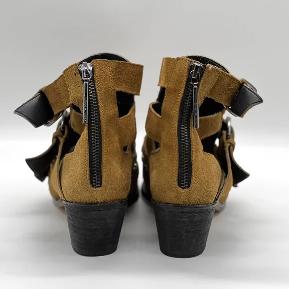 ZARA Suede Studded Bootie Womens 36 Brown Buckle Buckle Heeled Pointy Toe Shoes